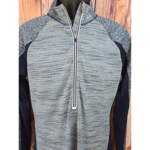 Athleta Womens Large Tall 1/4 Zip Pullover Top Navy & Gray Long Sleeve - Picture 3 of 9